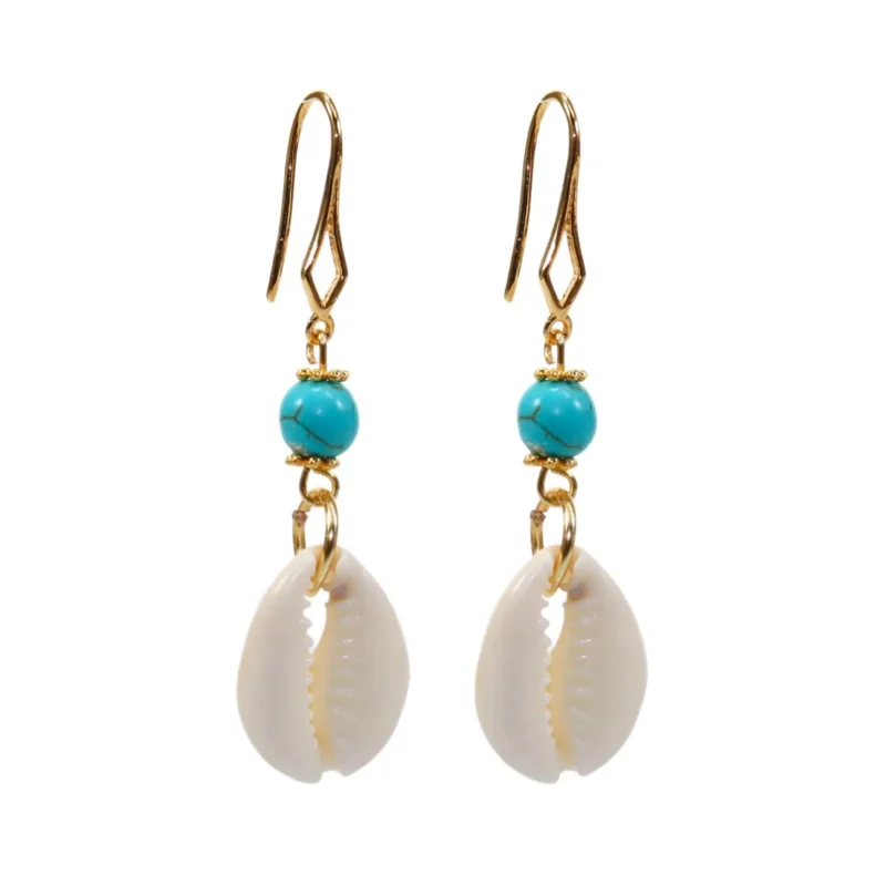 Aretes con concha de mar y piedra Turquesa