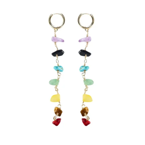 Aretes 7 Chakras con chip de piedras naturales largo