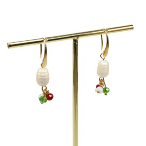 Aretes con cristales tricolor y perla