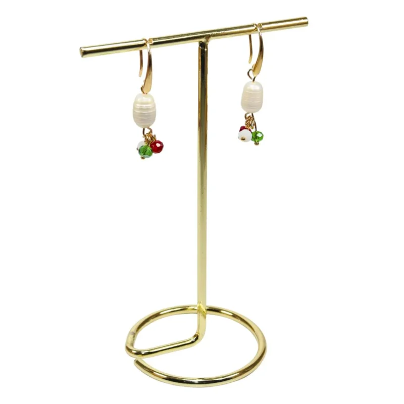 Aretes con cristales tricolor y perla