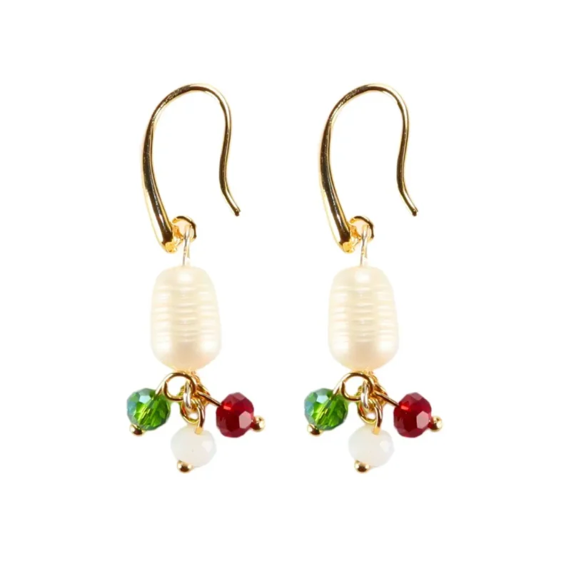 Aretes con cristales tricolor y perla
