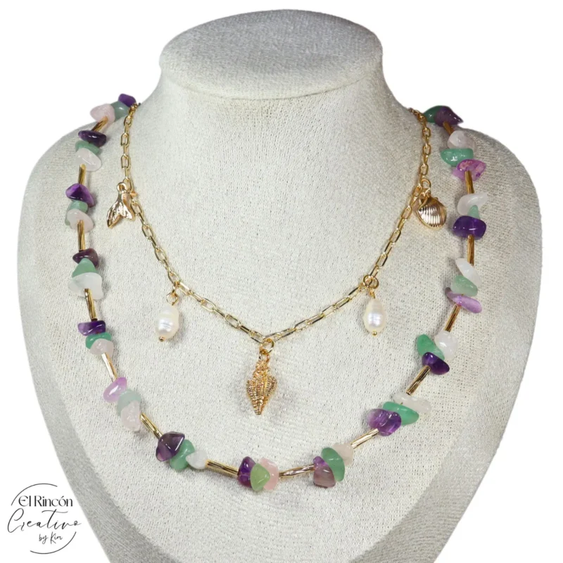 Collar de cadena con dijes de mar