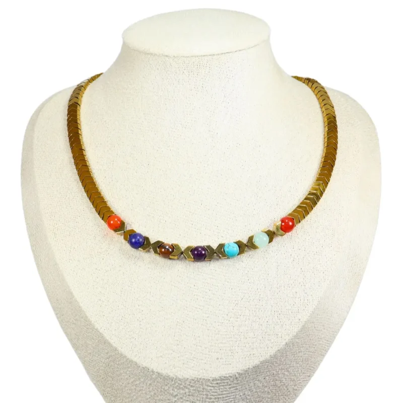 Collar 7 Chakras De Hematita Y Piedras Naturales