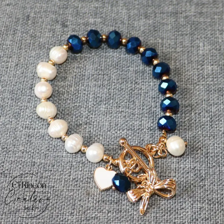 Pulsera de cristales y perlas de rio