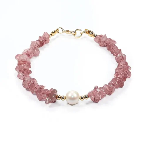 Pulsera con chip de Jade Rosa y Perla Mallorca