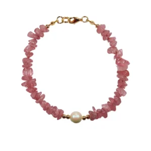 Pulsera con chip de Jade Rosa y Perla Mallorca