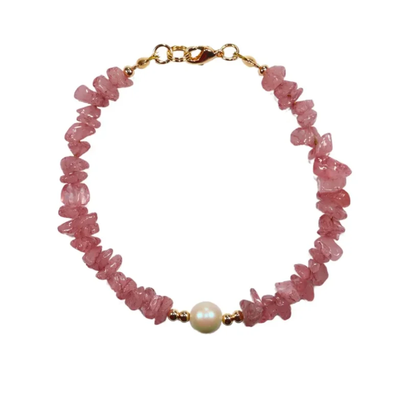 Pulsera con chip de Jade Rosa y Perla Mallorca