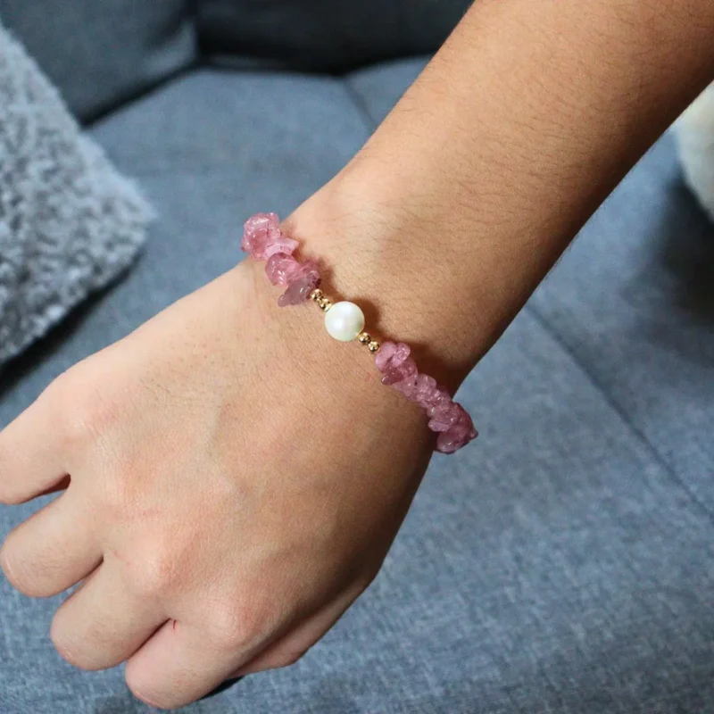 Pulsera con chip de Jade Rosa y Perla Mallorca
