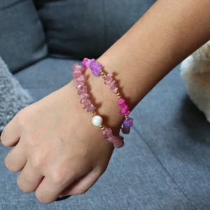 Pulsera con chip de Jade Rosa y Perla Mallorca