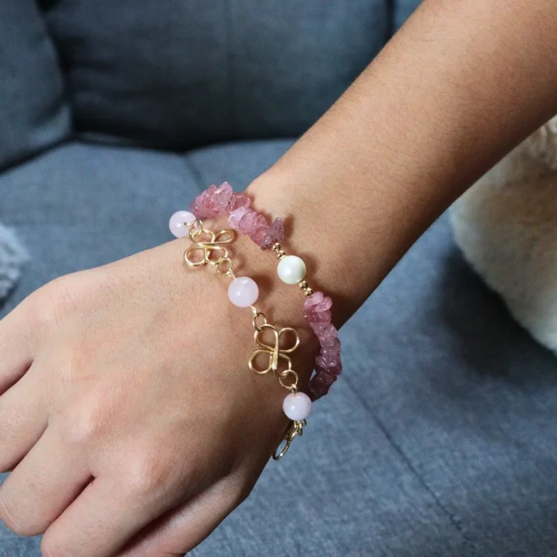 Pulsera con chip de Jade Rosa y Perla Mallorca