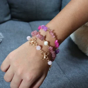 Pulsera con chip de Jade Rosa y Perla Mallorca