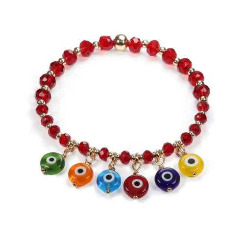 Pulsera elástica con cristales y ojitos turcos colgantes