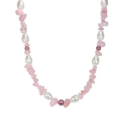 Collar chip Cuarzo Rosa con Perla Mallorca