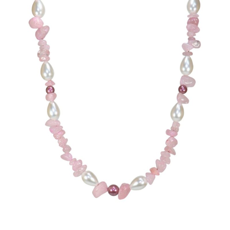 Collar chip Cuarzo Rosa con Perla Mallorca